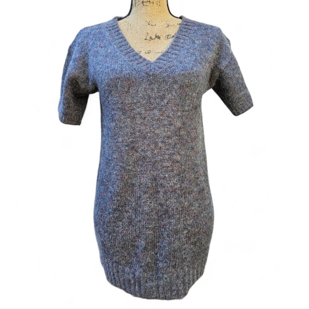 J. Crew Gray Short-Sleeved V-Neck Mohair and Wool Blend Sweater, Size S